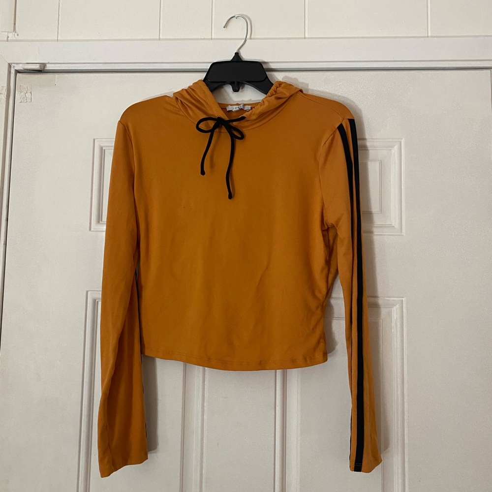 Mustard yellow striped crop top hoodie